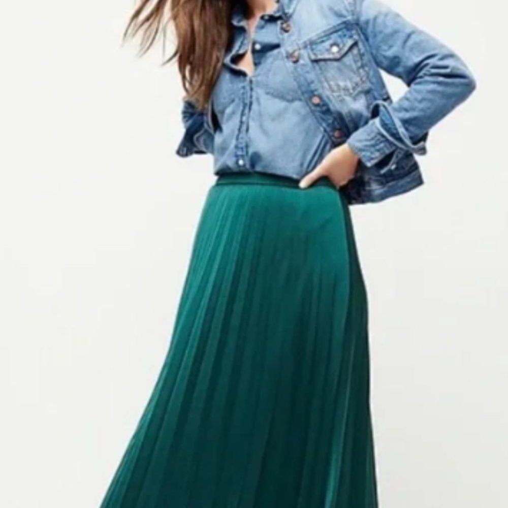 J. Crew Womens 0 Pleated Midi Skirt Academic Geen Nwt Preppy Holidays